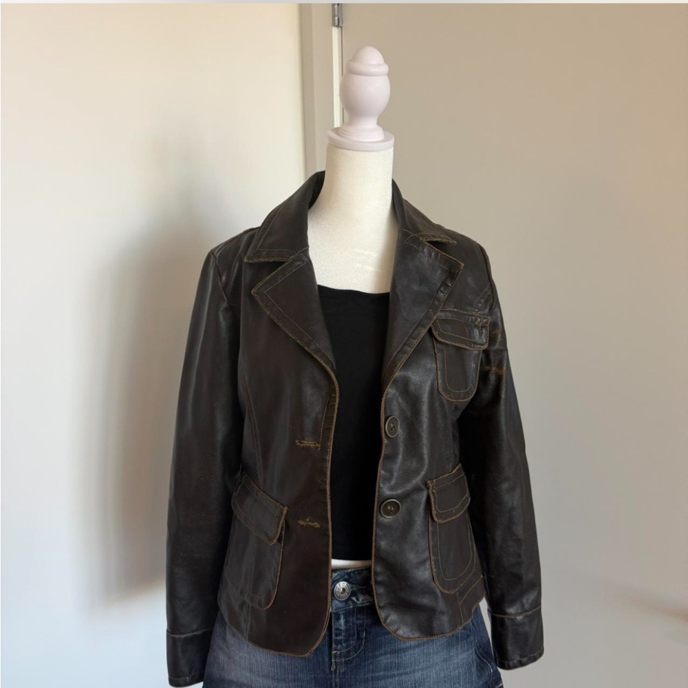 Vintage y2k 90’s brown leather jacket